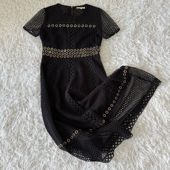 Maje Rome Black Lace Overlay A-line Midi Dress Size L - Picture 6 of 9